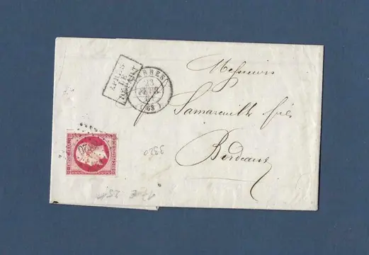 Frankrijk - Magnifique lettre à destination de Tarbes, avec 1 timbre de 80c carmin clair n°17 A - catalogue Yvert&Tellier édition 2021