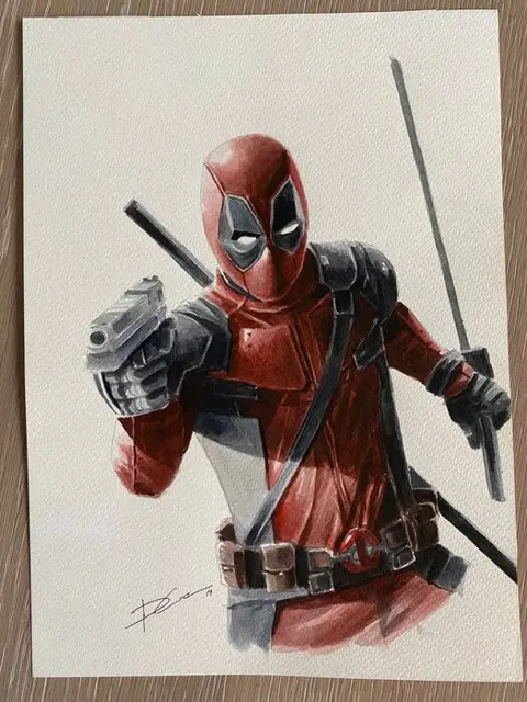 Deadpool - Dessin original à l’encre et couleur par John Philip Cruz - Losbladig - Uniek exemplaar - (2015)