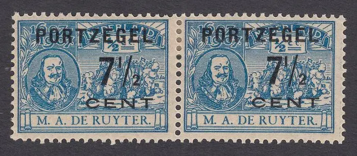 Nederland 1907 - Portzegel type I en type II samenhangend - NVPH P37b