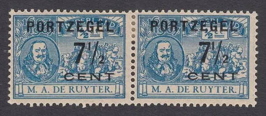 Nederland 1907 - Portzegel type I en type II samenhangend - NVPH P37b