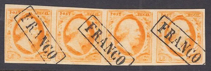 Nederland 1852 - Koning Willem III, in strip van vier - NVPH 3