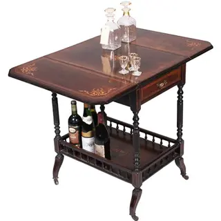 Drankentafel met 2 hangoren en lade rijk en prachtig ingelegd
