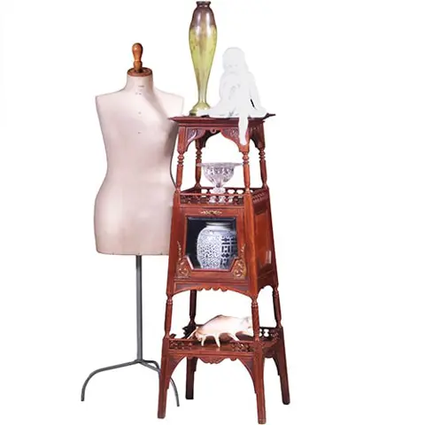 Uitzonderlijke Etagere met vitrinekastje Hollands ca 1890 notenhout