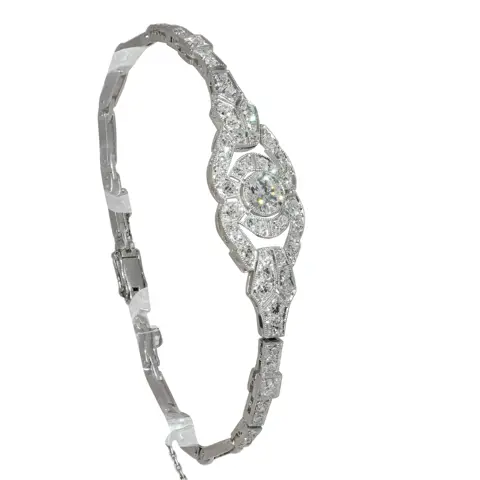 Architectural Art Deco Platinum Diamond Bracelet, Circa 1930