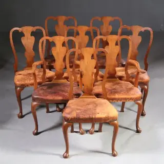 8 eetkamerstoelen prijs incl bekleding naar wens 2 met armleuningen  ca. 1920