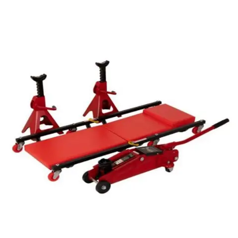 Mei aanbieding Monteursligkar+2 tons krik + 2 assteunen