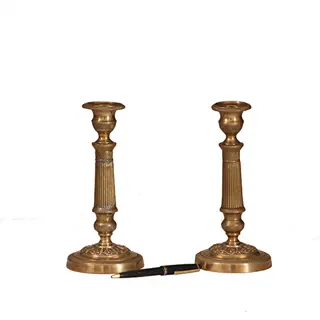 Antieke kandelaren  / Stel van 2 vergulde Franse kandelaren  Charles Dix  ca 1825