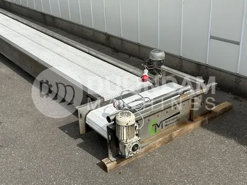 Verbruggen transportband 1250 x 60 cm met dwarsafvoerband 100 x 40 cm, beide RVS