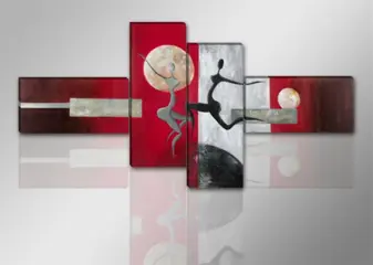 Nieuw canvas schilderij 4-luik Dancing Rood 195 x 80 cm
