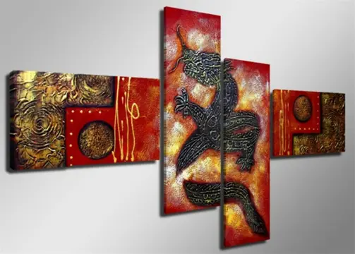 Nieuw canvas schilderij 4-luik Dragon 160 x 70 cm