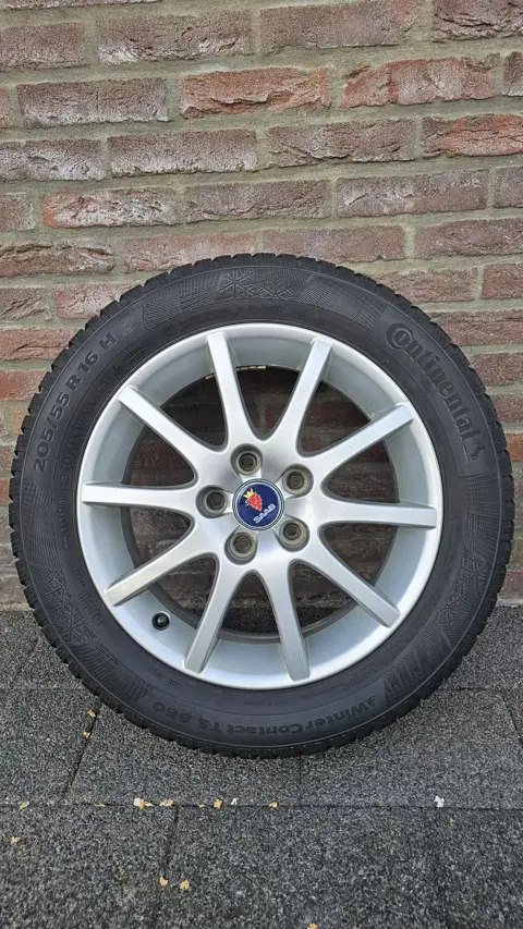 Set originele lichtmetalen 16 inch velgen voor Saab 9-3 / 9-5 met goede Continental banden