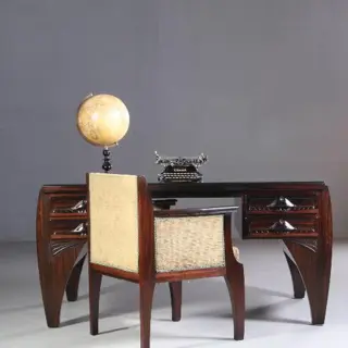 Groot Coromandel bureau met bureaustoel Art Deco ca. 1910