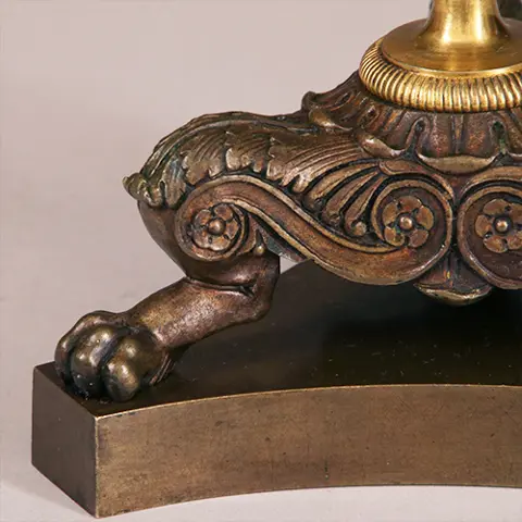 Stel van 2 bronzen deels vergulde kandelaren empire ca 1810