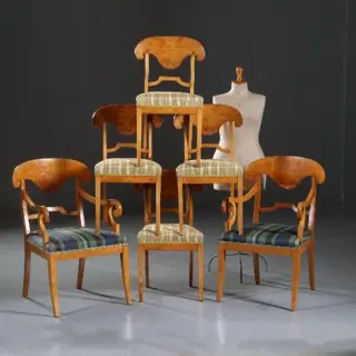 6 Blonde Biedermeier stoelen incl. stof fering naar keus  i