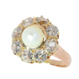 Pearl and old brilliant cut diamond ring, circa 1890