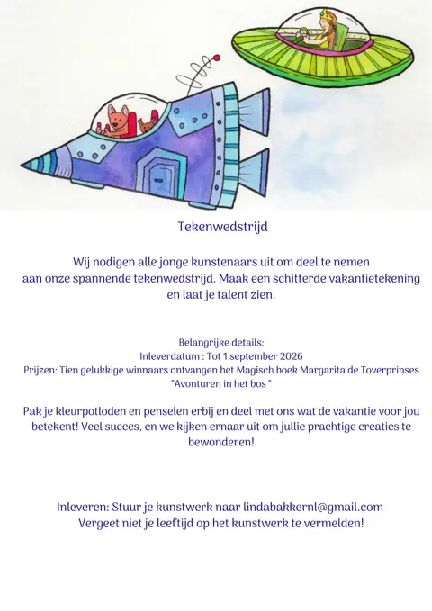 Tekenwedstrijd en win het Magische kinderboek Margarita de toverprinses "Avonturen in het bos "