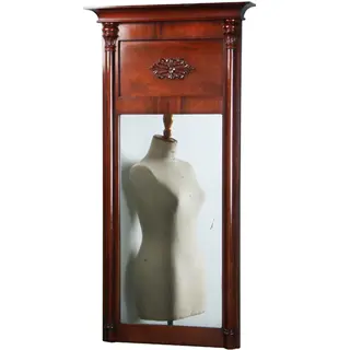 Smalle biedermeier mahoniehouten schouwspiegel ca 1820 met zuilen