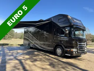 Scania P380 20,5T ROELOFSEN 6-paards paardenvrachtwagen Slide-out + Pop-up living!