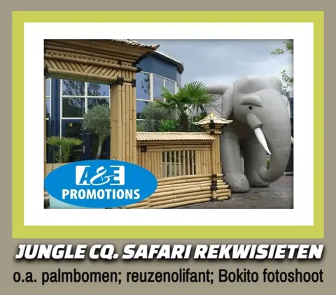 safari props verhuur reuzeolifant monstera props palmbomen etc. info@winterdecoratieverhuur.com