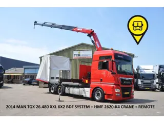 MAN TGX 26.480 XXL 6X2 HMF 2620 CRANE + BDF BODY + ZF INTARDER