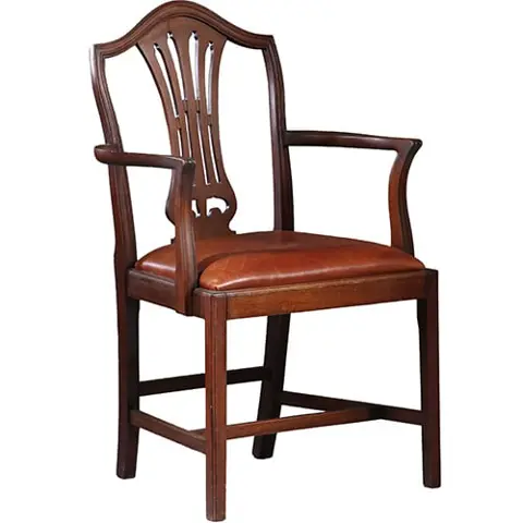 Stel van 2 armstoelen, bureaustoelen met bruin leer ca 1900 Georgianstijl