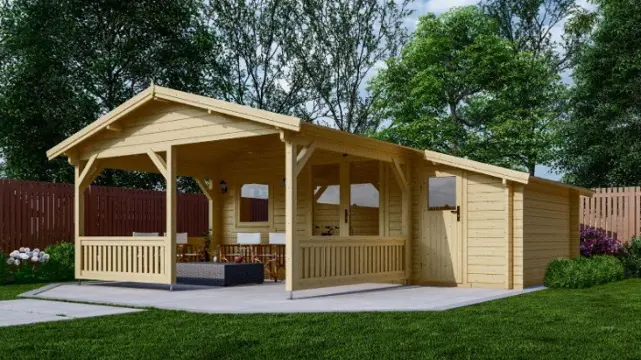 Tuinhuis-Blokhut 4x3+3z: 495 x 340 x 265 (h) cm