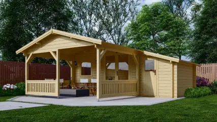 Tuinhuis-Blokhut 4x3+3z: 495 x 340 x 265 (h) cm