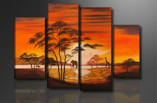 Nieuw canvas schilderij 4-luik Afrika 130 x 80 cm