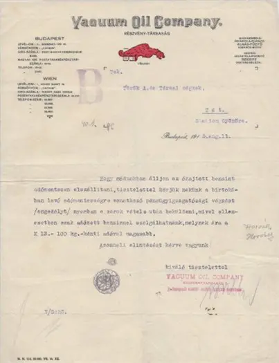 Oude brief Vacuum Oil Company, Budapest, 1915