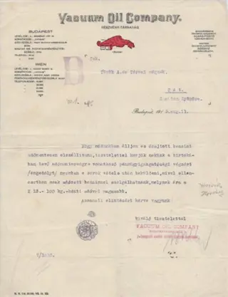Oude brief Vacuum Oil Company, Budapest, 1915