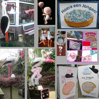 Ooievaars te huur: geboortebord 3D ooievaar , op nest, vlag