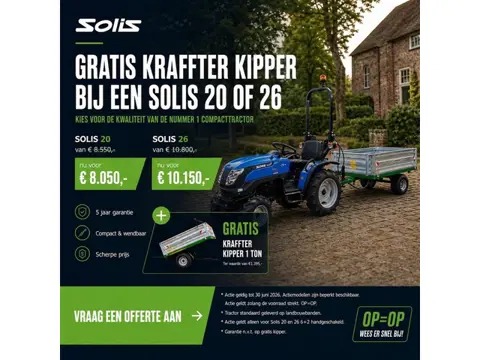 Solis 20 - 26 schakel minitractor ACTIE gratis KIPPER