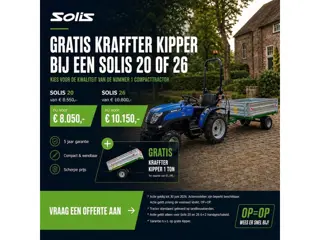 Solis 20 - 26 schakel minitractor ACTIE gratis KIPPER