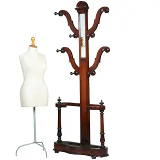 Engelse Victoriaans staande  kapstok "Tree Coat Rack" met spiegeltje ca 1875 eikenhout