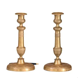 Antieke kandelaren  / Stel van 2 vergulde Franse kandelaren  vroeg 19e eeuw
