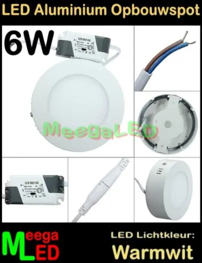 LED witte opbouwspot panel spot 230V - 6W Warmwit