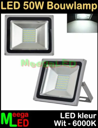 LED Floodlight - Schijnwerper - Bouwlamp 50 Watt - Wit - 50W
