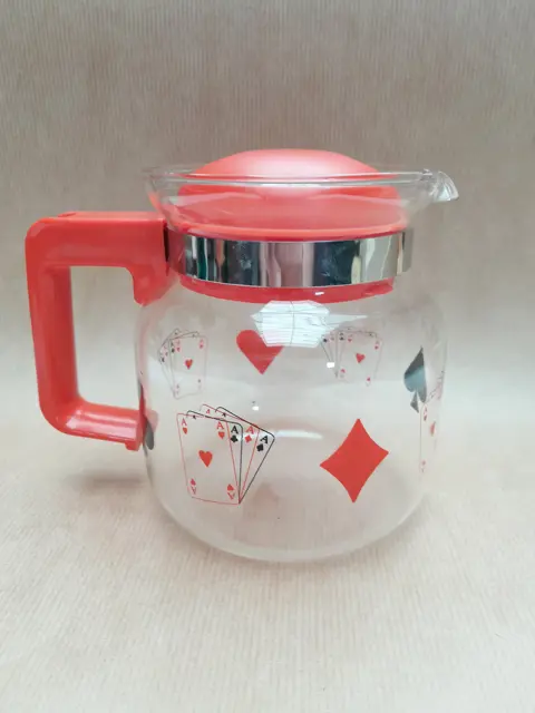 vintage playing cards glass teapot - poker - 80s