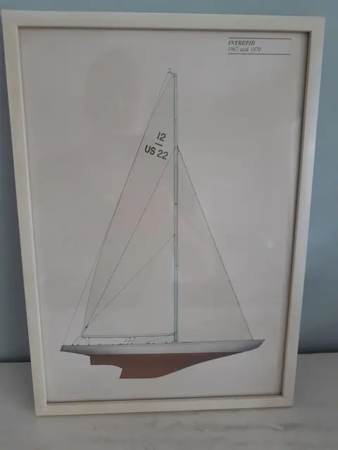 Vintage America's Cup Yacht Intrepid 1967 1970 Zeilboot Lithografie Print Ingelijst