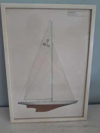 Vintage America's Cup Yacht Intrepid 1967 1970 Zeilboot Lithografie Print Ingelijst