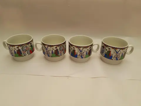 Vintage Weidmann Italy Geisha - Demitasse - porselein kopjes - koffiedrinken - set van 4
