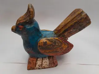 vintage houten vogel - beeld roadrunner - polychroom beschilderd