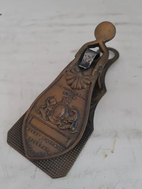 A Victorian Brass Letter Clip with Royal Crest and Inscribed Merry Phipson Makers, Registered Oct 3rd 1843 no.24