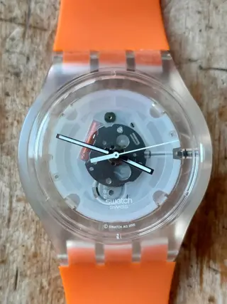 Horloge Swatch Jelly in Jelly Icy Area met oranje band