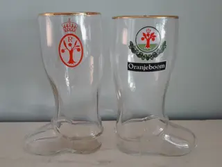 2 x vintage Oranjeboom bierglas laars Nederlands