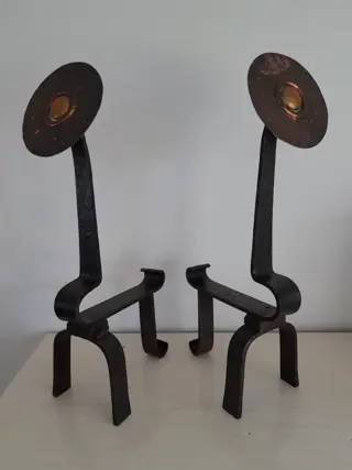 Vintage Arts and Crafts fire dogs - Handcrafted Fireplace Andirons - art nouveau