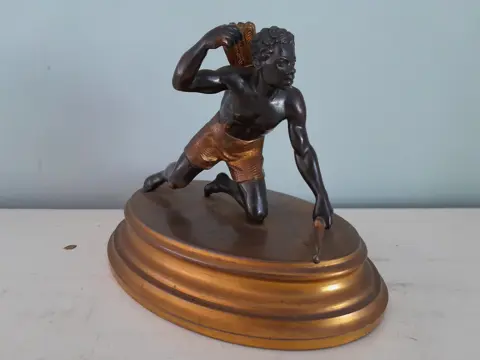Bronze African Archer Sculpture - Handcrafted Bronze Bowhunter Art, Tribal Warrior Figurine