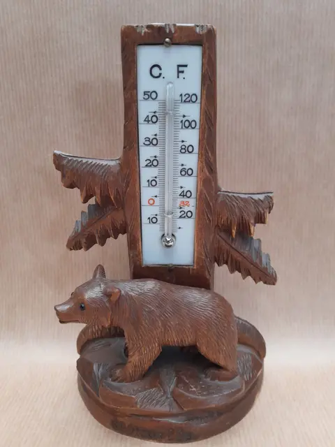 Black forest houten thermometer met beer - St. Moritz