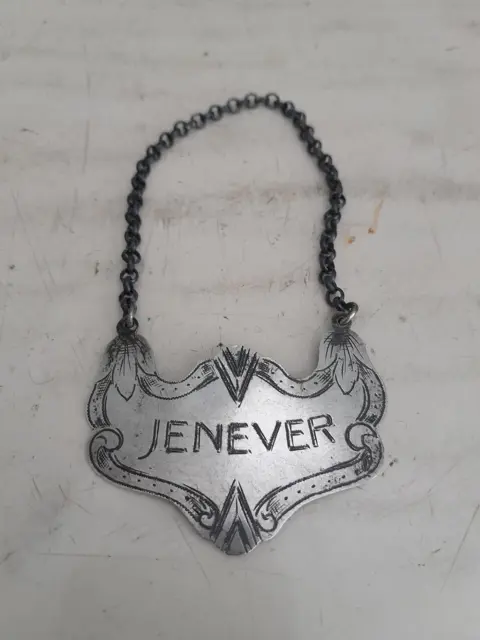 Antique Silver Jenever Decanter Label - Dutch