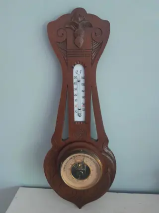 Antieke barometer weerstation - Art Nouveau - hout - Nederlands